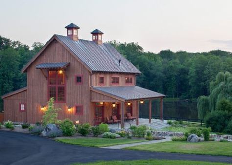 Okay, so not a stable, but if you built this house your kids could say "Yea, I was raised in a barn!" Building A Pole Barn, Farmhouse Exterior Design, Barn House Design, Barn Living, Barn Plans, Barn Design, Shop House Plans, Barn Style House, Cabin In The Woods