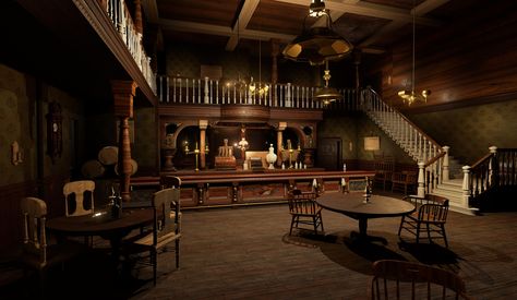 Next-Gen Red Dead inspired saloon (UE4) — polycount Restaurant Plan, Building Images, Sims 4 Build, Red Dead, Wild West, Sims 4, Restaurant, Building, Red