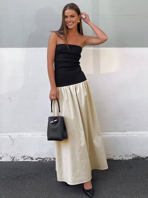 Contrast Color Tube Long Dress Long Tube Dress Outfit, Tube Long Dress, Tube Dress Outfit, Allison Bornstein, Long Tube Dress, Tube Dress, Girl Pattern, Spring Summer Outfits, Cute Casual Outfits