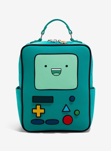 Pack up and get ready to play some video games with this Adventure Time-inspired mini backpack! Shaped like BMO  the front of this bag includes rubber buttons and a magnetic face to attach the three interchangeable face plates to. With side pockets  a top handle  and a skateboard and controller zipper pull  this bag is perfect for fans of the adorable console.A BoxLunch Exclusive!Polyurethane; polyesterApprox. 9 12" W x 11 12" H x 4" DImported Adventure Time Bmo, Messenger Backpack, Star Labs, Face Plates, Accessory Inspo, Star Wars Droids, Plush Backpack, Cartoon Network Adventure Time, Loungefly Disney