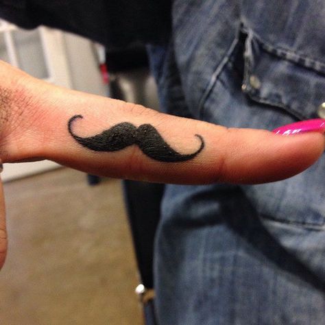 Who needs sleeves? Finger Tattoos Mustache, Mustash Tattoo Finger, Mustache Finger Tattoo, Funny Finger Tattoos, Mustache Tattoo On Finger, Mustache Tattoo, Bee Strong, Cool Finger Tattoos, Mexico Tattoo