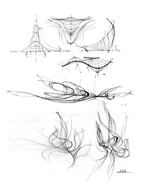 - Curve study.   Follow ARCHDEKK’s sketches. Abstract Concept Architecture, Fluid Architecture Concept, Sketch Structure, Studio 666, Pavilion Concept, Floating Structure, Drawing Fundamentals, Bridge Architecture, How To Sketch