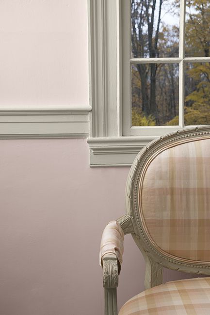 Benjamin Moore Paisley Pink, Benjamin Moore Pale Cherry Blossom, Best Pink Paint Color Benjamin Moore, Benjamin Moore Southern Comfort, Pink Trim White Walls, White Walls Pink Trim, Bridal Pink Benjamin Moore, Pink Trim Bedroom, Tissue Pink Benjamin Moore