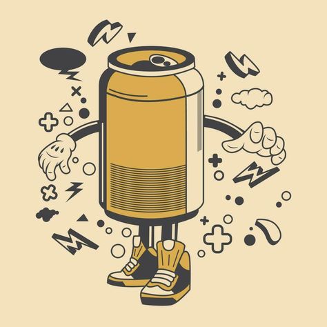 Retro Beer Can Cartoon Character Vector Illustration Beer Can Illustration, Beer Cartoon, Beer Illustration, Character Vector, Wallpaper Animes, Mobile App Ui, Communication Design, App Ui, Beer Can