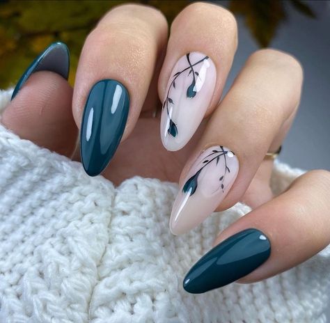 Teal Nails, Cute Simple Nails, Trendy Nail Art, Floral Nails, Types Of Nails, Nail Arts, Manicure E Pedicure, Nails Ideas, Acrylic Nail Designs