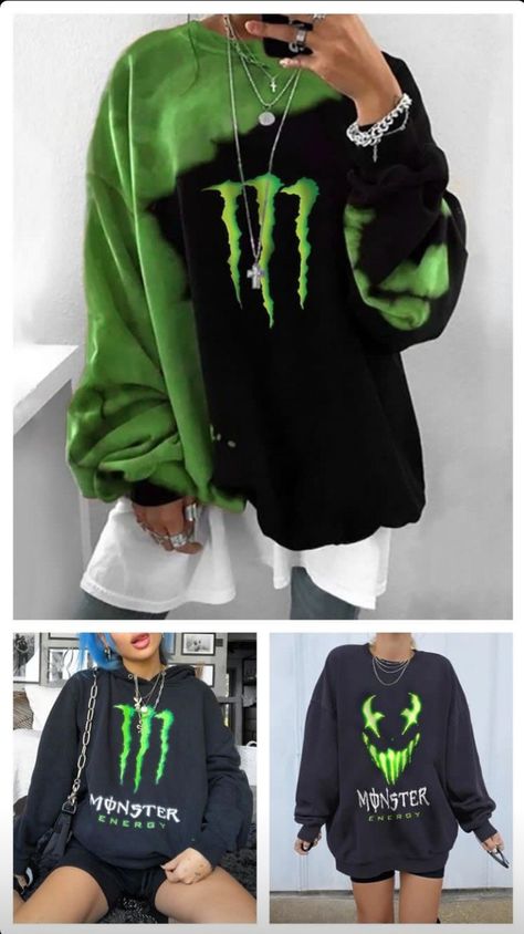 Monster Energy Clothing, Monster Energy Hoodie, Monster Energy Girls, Monster Hoodie, Monster Crafts, Stylish Hoodies, Cute Lazy Outfits, Aesthetic Dark, Crop Top Outfits