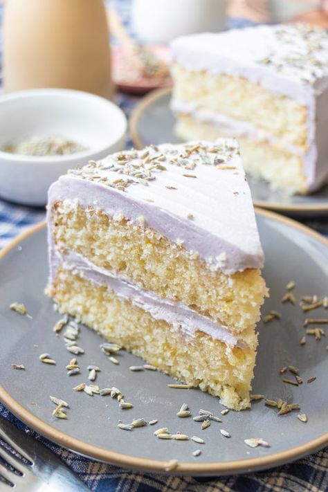 Lavender Cake Recipe, Lemon Lavender Cake, Lavender Frosting, Lavender Cake, Vanilla Lavender, Lemon Poppyseed Cake, Almond Flour Recipes, Tea Cake, Lemon Poppyseed