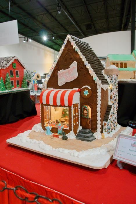 * Sugar Sugar Bakery from the front...we were obsessed with having a scene INSIDE the gingerbread house. Not easy Gingerbread Buildings, Extreme Architecture, Gingerbread Contest, Cookie Cottage, Gingerbread Art, Gingerbread Creations, Gingerbread House Parties, Gingerbread House Designs, Gingerbread People