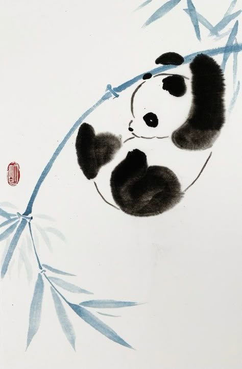 Panda Painting, Dutch Still Life, Panda Drawing, Sumi E Painting, Wash Painting, Ink Wash Painting, Chinese Art Painting, Traditional Ink, Chinese Brush Painting