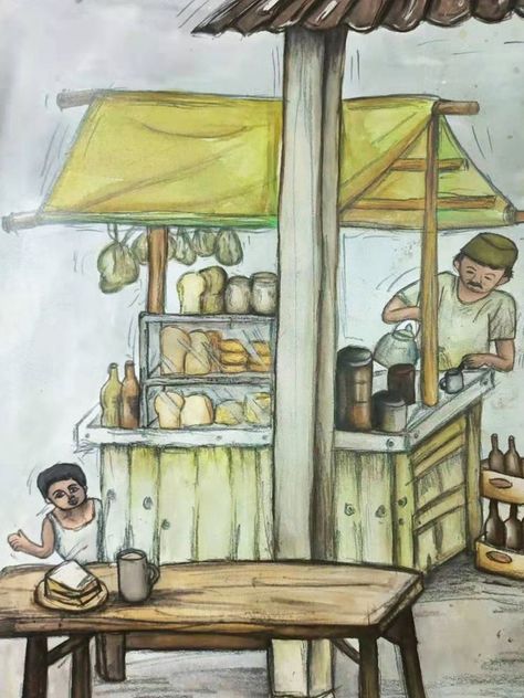 Street Vendor Drawing, Street Vendors, Street Vendor, Drawing For Kids, Drawings, Art