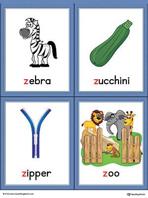 Letter Z Words and Pictures Printable Cards: Zebra, Zucchini, Zipper, Zoo (Color) Worksheet.The Letter Z Words and Pictures Printable Cards can be used for flashcards, various games, and help your student associate unfamiliar words with a picture. Colorful picture cards for the words: zebra, zucchini, zipper, and zoo. Z Words, Alphabet Word Wall Cards, Alphabet Word Wall, Jolly Phonics Activities, Montessori Activities Preschool, Reading Comprehension For Kids, Vocabulary Flash Cards, Phonics Flashcards, Kindergarten Reading Activities