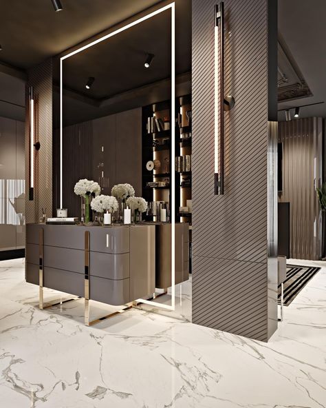 Mirror Panelling, Classic House Interior Design, Definition Of Art, Luxxu Modern Design Living, Lobby Interior Design, Luxury Closets Design, Home Hall Design, Foyer Design, Lobby Design