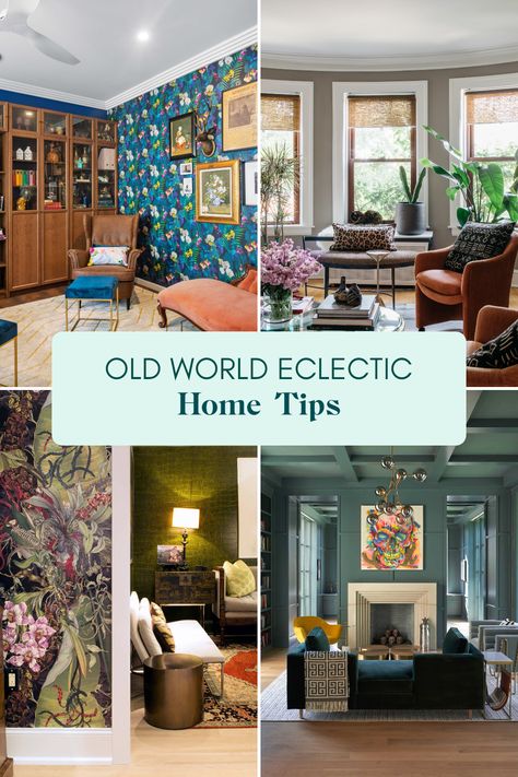 Explore tips to create an eclectic, old-world style in your home with vibrant color mixes and vintage decorations. This Pin showcases various decor ideas in 4 images, guiding you to enhance your living space. Cheap Eclectic Decor, Colorful Traditional Home Decor, Small Eclectic Apartment, Simple Eclectic Home, Minimalist Eclectic Home, Minimal Maximalism, Eclectic Home Decor Ideas, European Eclectic, Cozy Eclectic Home