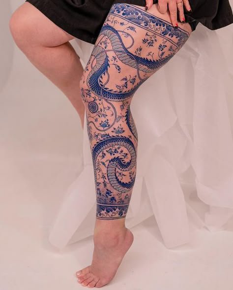 Ceramic Skin Tattoo, Blue Leg Tattoo, Porcelain Sleeve Tattoo, Porcelain China Tattoo, Blue Ceramic Tattoo, Asian Leg Tattoo, Porcelain Dragon Tattoo, Porcelain Tattoo Sleeve, Ceramic Tattoo Ideas