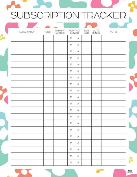 Easily track all of your subscriptions with these printable subscription trackers. All trackers can be printed from home and are 100% FREE. Monthly Tracker Printable, Order Tracker Printable Free, Subscription Tracker Printable Free, Budget Worksheets, Subscription Tracker, Inventory Printable, Bill Tracker Printable, Free Calendars, Happy Planner Printables