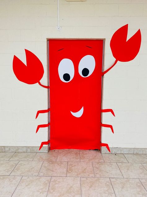 Crab Door Decoration, Breaker Rock Beach Door Decor, Scuba Vbs Crew Signs, Vbs Sea Theme, Nautical Vbs Decorations, Beach Classroom Decorations, Scuba Crafts For Kids, Breaker Rock Beach Vbs 2024 Door Decorations, Breaker Rock Vbs 2024