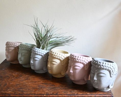 Buddha Flower, Personalized Flower Pot, Rock Planters, Modern Planters Outdoor, Smooth Concrete, Plastic Bottle Art, Buddha Face, Face Planters, Head Planters