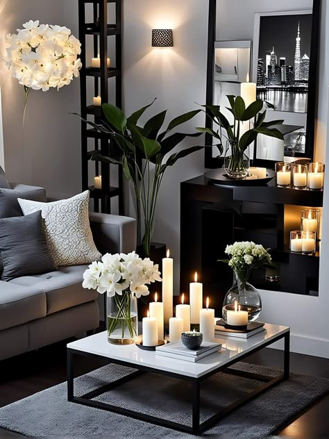 Modern Apartment Decor Black, Condo Den Ideas, Apartment Decor Black And White, Gray Gold Living Room, Classy Apartment Decor, Dark Classy Aesthetic, Apartment Decor Black, Aesthetic Apartment Decor, Burgundy Living Room