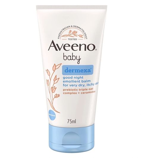 Aveeno Baby Dermexa Night Balm Aveeno Baby Dermexa Good Night Emollient Balm Aveeno baby balm was created to provide immediate soothing and long-lasting moisture through the night, soothing dry skin and reducing itchy sensations so your little one can sleep well all night long. The baby dermexa cream contains calming Triple Oat Complex and Ceramides, chosen to support the skin's structure and rebuild core elements of the epidermis. Its unscented and dye-free formula is gentle and is approved... Baby Balm, Aveeno Baby, Skin Balm, Soothing Baby, Skin Structure, Skin Dryness, Baby Lotion, Benzoic Acid, Sleep Well