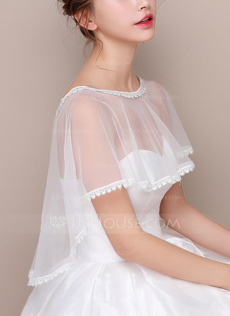 Lace Tulle Wedding Wrap (013125016) - Wraps - JJ's House Sun Clothing, Wedding Dress Shawl, Color Wedding Dress, Bridal Capelet, Dress Shawl, Special Event Dresses, Gaun Fashion, Dress With Shawl, Bridal Cape