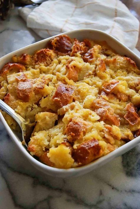 Old-Fashioned Scalloped Pineapple Casserole | Front Range Fed Scalloped Pineapple Casserole, Pineapple Stuffing Recipe, Scalloped Pineapple, Pineapple Stuffing, Easy Holiday Side Dishes, Pineapple Casserole, Thanksgiving Stuffing, Stuffing Recipes, Vegetarian Cooking