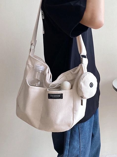 White Casual,Preppy Collar  Polyester Letter Hobo Bag Embellished   Women Bags Purse For Teens, Mini Coin Purse, Style Japonais, Leather Hobo Bag, Leather Hobo, Black Cross Body Bag, Bird In Bag, Square Bag, Medium Bags