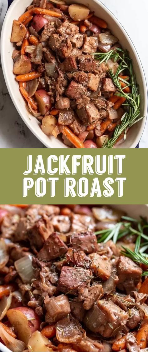 Thanksgiving Jackfruit, Jackfruit Pot Roast, Vegan Pot Roast, Vegan Main Dish, Vegan Jackfruit, Jackfruit Recipes, Pot Roast Recipe, Vegetarian Thanksgiving, Vegan Entree