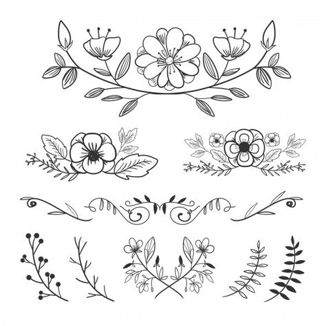 Ornament Arrangement, Sketchy Style, Ornament Drawing, Hand Drawn Floral, Drawn Floral, Vector Flowers, Flower Ornaments, Floral Elements, Stationery Templates