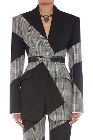 B5X3K Alexander McQueen Prince of Wale Check Wool-Blend Jacket Alexander Mcqueen Jacket, Prince Of Wales Check, Antonio Marras, Strong Shoulders, Long Wool Coat, Wool Blend Jacket, Peak Lapel, Moda Vintage, Prince Of Wales