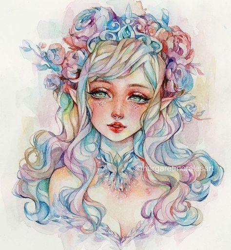 My colorful Elf Princess for my Patreon reward this month 💖 Who’s excited for the new year? 2018 has been my most productive year ever and… Margaret Morales, Elf Princess, Watercolor Artists, Arte Fantasy, Art And Illustration, Fantasy Illustration, Watercolor Artist, Art Drawings Sketches, 그림 그리기