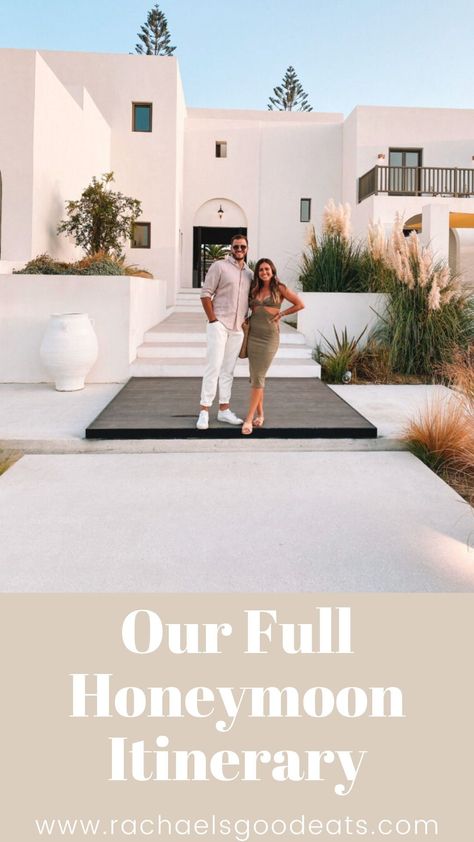 Our Full Honeymoon Itinerary - Rachael's Good Eats | #honeymoonitinerary #greecehoneymoon Italy And Greece Honeymoon, Europe Honeymoon Itinerary, Greece Honeymoon Itinerary, European Honeymoon Itinerary, Greece Honeymoon Outfits, Greek Honeymoon, Italy Honeymoon Itinerary, Santorini Greece Honeymoon, Luxury Honeymoon Destinations