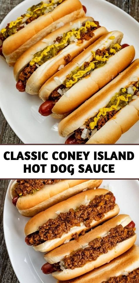 Classic Coney Island Hot Dog Sauce Coney Island Sauce For Hot Dogs, Hot Dogs Sauce, Hot Dog Chilli Sauce Recipe, Homemade Coney Sauce, Homemade Hot Dog Sauce, Best Coney Island Hot Dog Sauce, Homemade Coney Dog Sauce, Hot Dog Sauce Recipe Homemade, Coney Sauce For Hot Dogs