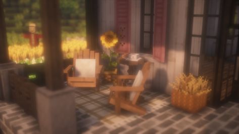 porch for day 25 of #mcmaycraft my least favourite part of every build is when I hear the wandering trader has come round and I have to go "take care" of him #minecraft #cottagecoreminecraft #minecraftbuilds #mizunos16craft #bslshaders #hananacraft #minecraftbuilder Sunroom Minecraft, Cottagecore Minecraft Library, Mc Cottagecore, Cottagecore Minecraft Outdoor Decor, Minecraft Porch, Minecraft Cottagecore Enchantment Room, Aesthetic Minecraft Builds, Cottagecore Minecraft, May Crafts