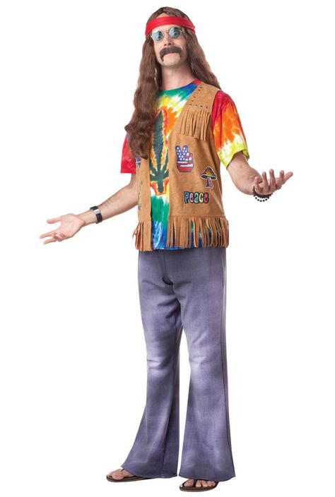 Hippie Adult Costume for Halloween - $41.95 Hippie Costume Diy, 1960s Costumes, 70s Fashion Hippie, Hippie Men, Party City Costumes, 70s Costume, 60s Hippie, California Costumes, Hippie Party