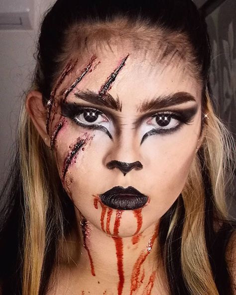 Scary Wolf Makeup, Sloth Makeup Halloween, Wolf Inspired Makeup, Halloween Wolf Makeup, Wolf Webster, Wolf Halloween Makeup, Werewolf Hair, Lion Makeup, Werewolf Makeup