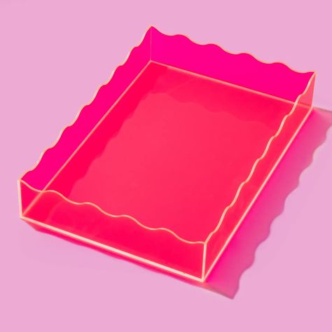 Wholesale Wavy Tray - Rectangle - Medium - Hot Pink for your store - Faire Hot Pink Bathroom, Pink Tray, Pink Rectangle, Acrylic Storage, Bathroom Tray, Pink Home Decor, Pink Acrylics, Linen Spray, Decorative Trays