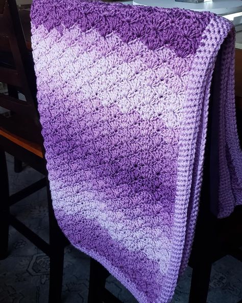 Purple Ombre Baby Blanket done and done. I'm in love with this one 😍😍😍 #jeannesbeaniesnthings #jeannesbeanies #crochet #crocheted… Purple Ombre Crochet Blanket, Crochet With Ombre Yarn, Crochet Purple Blanket, Ombre Yarn Crochet, Ombre Crochet Blanket, Purple Crochet Blanket, Purple Afghan, Purple Baby Blanket, Crochet Baby Blanket Tutorial