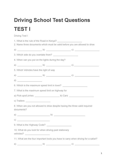 Kenya Driving Test Questions and Answers - Driving School Test Questions TEST I Driving Test I What - Studocu Driving Test Questions, Winter Arch, Regulatory Signs, School Test, Forklift Training, School Testing, Vehicle Inspection, Test Questions, Speed Limit