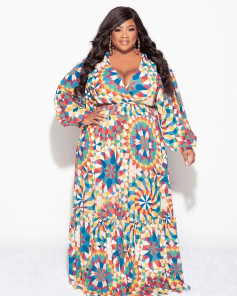 Chiffon Faux Wrap Maxi Dress In Multi Color Design Print ChicAndCurvy.com Chic And Curvy, Wrap Maxi Dress, April 11, Maxi Wrap Dress, Color Design, Multi Color, Print Design, Chiffon, Maxi Dress