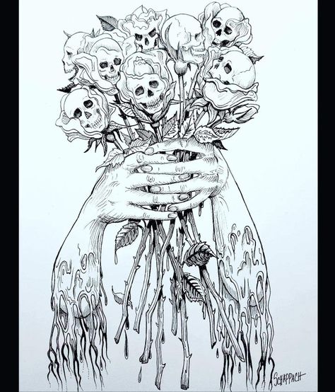 Say It With Flowers, Macabre Art, Daily Drawing, Flower Quotes, Wolf Pack, Day 6, Skull Art, Ink Drawing, Dark Art