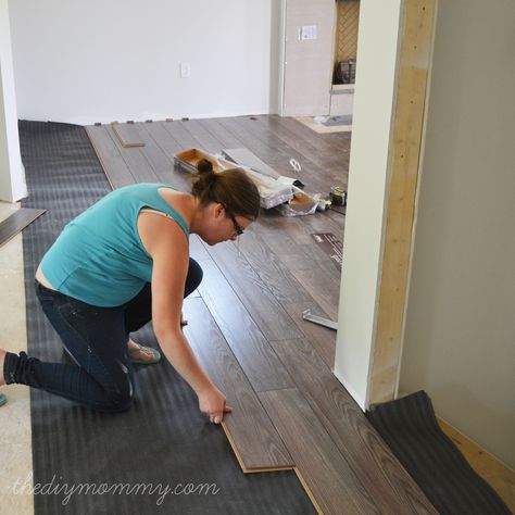 How to install laminate flooring - the best floors for families, kids & pets | The DIY Mommy Rustic Laminate Flooring, Installing Laminate Flooring, Hardwood Floors Dark, Floating Floor, Wood Floors Wide Plank, Wood Laminate Flooring, Diy Flooring, Home Repairs, Wood Laminate