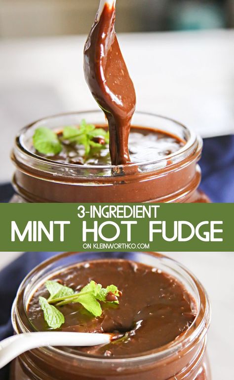 5-Minute Mint Hot Fudge is easy to make dessert topping with just 3 simple ingredients. Perfect for adding to ice cream, brownies & so much more. If you love mint & chocolate, this will be your new favorite thing. via @KleinworthCo #hotfudge #icecream #topping #chocolate #mint #stparticksday #mintchocolate #dessert #treat #sauce #5minute Chocolate Ice Cream Topping, Mint Chocolate Ice Cream, Vegetable Soups, Make Dessert, Pinto Bean, Best Chocolate Desserts, Caramel Fudge, Mint Sauce, Dessert Simple