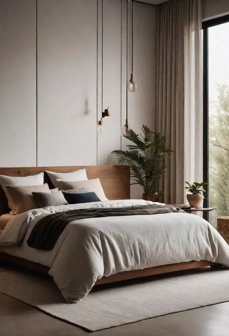 Main Bedroom Ideas Modern, Modern Bedroom Ideas Contemporary, Cozy Minimal Bedroom, Industrial Modern Bedroom, Minimal Bedroom Ideas, Minimalist Bedroom Ideas, Cozy Bedroom Design, Scandinavian Design Bedroom, Minimalist Bedroom Decor