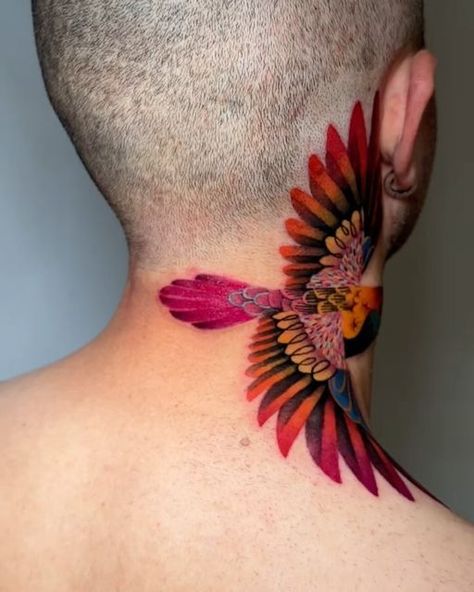 Cecilia Páramo on Instagram: "Yesterday, I made one of my birds on a neck for the first time! Big thanks to Ertan for asking me such an awesome idea✨ .
 I’m so happy with how it turned out!🌈

Done at @paramo.ttt 
With @radiantcolorsink & @elitetattooofficial
.
.
.
 

#cutetattoo #radiantcolorsink #radiantcolorscrew #cesparamotattoo #cesparamo  #tattoo #tattoomaastricht #maastrichttattoostudio #guestartist #colortattooartist #colortattoo #tattoocolor #colortattoostudio  #contemporarytattoo #birdtattoo #birdlovers #necktattoo" Big Thanks, Birds Tattoo, Neck Tattoo, Color Tattoo, Bird Lovers, Cute Tattoos, Tattoo Studio, So Happy, First Time