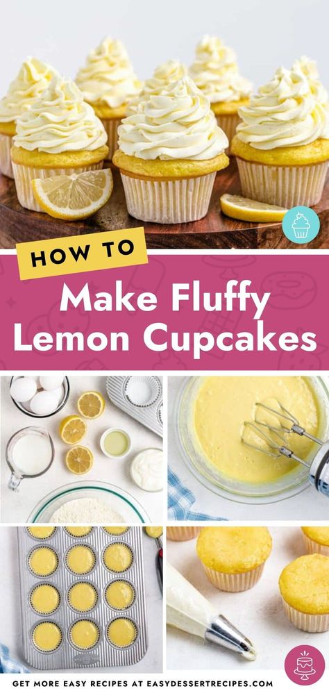 Lemon Cupcake Recipes Using Cake Mix Boxes, Lemon Cupcakes From Box Cake With Pudding, Lemon Cupcakes From Box Cake, Easy Lemon Cupcakes, Lemon Frosting Recipes, Moist Cupcake Recipes, 1905 Salad, Lemon Pudding Recipes, Mini Cupcake Recipes