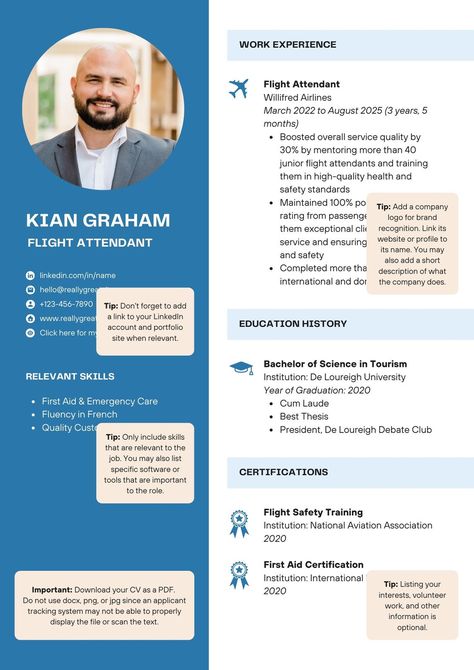 Flight Attendant Resume, Modern Cv Template, Modern Cv, Create A Resume, Freelance Social Media, Computer Science Degree, Edit Template, Professional Cv, Cv Resume