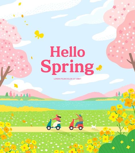 Flower Vector Illustration, Spring Vector, Spring Template, Spring Banner, Flower Vector, Happy Tails, Hello Spring, Flower Illustration, Flowers Nature