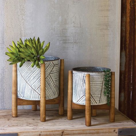 Tin Planters, Pressed Tin, Contemporary Planters, Palm Leaf Design, Steel Planters, Metal Etching, Planter Stand, Metal Planters, Etched Designs