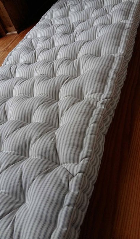 The Best French Mattress Window Seat Cushions - Liz Marie Blog Window Seat Cushions Ideas, Mattress On Floor Ideas, Kitchen Window Seat, Cushions Ideas, French Mattress Cushion, Linen Bench, French Mattress, Window Cushion, Custom Bench Cushion