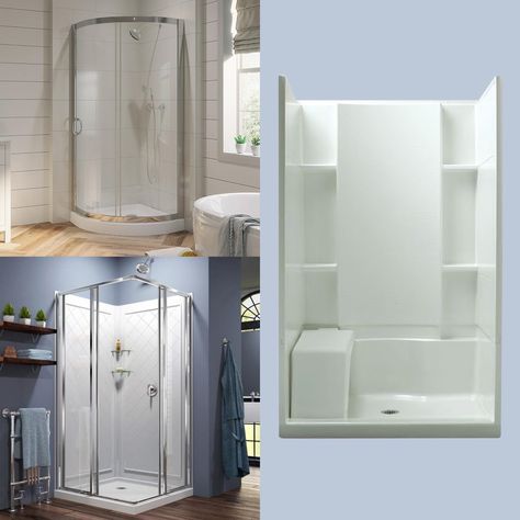 If your current shower isn't up to par, consider replacing it with one of these convenient shower kits. Corner Showers, Corner Shower Stalls, Shower Stall Kits, Corner Shower Kits, Dreamline Shower, Recessed Shelves, Diy Storage Shelves, Walk In Showers, Shower Stalls